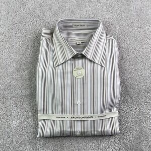 NEW Pronto Uomo Shirt Mens Large Brown Tan Stripes Non Iron Cotton Button Up NWT
